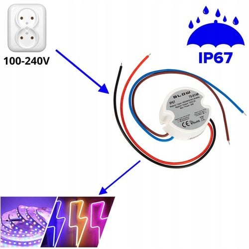 ZASILACZ IMPULSOWY DO TAŚMA LED RGB DOPUSZKOWY 12V 30W 2,5A IP67 na Arena.pl