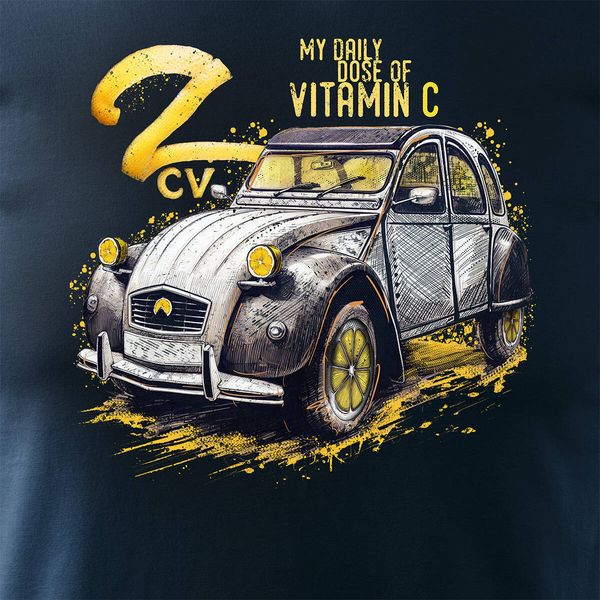 Koszulka z samochodem Citroen 2CV 2 CV Charleston dla pasjonatów amerykańskiej motoryzacji kolekcjonerska męska granatowa REGULAR S zdjęcie 2