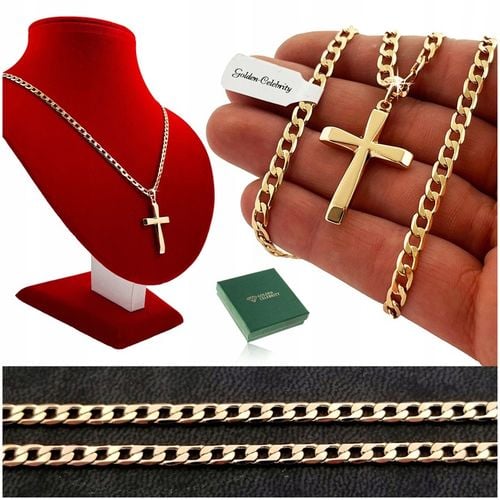 ZŁOTY ŁAŃCUSZEK MĘSKI PANCERKA+KRZYŻYK 18K 55CM PREZENT DLA NIEGO + GRATISY na Arena.pl