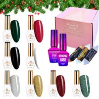 MOLLY NAILS Zestaw świąteczny 8x lakier hybrydowy BAZA TOP słodkości GRATIS