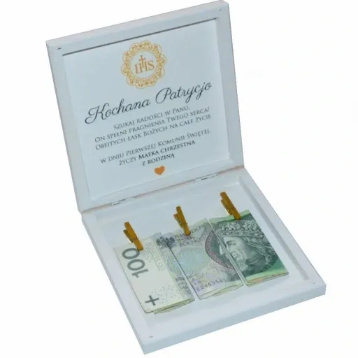 Pudełko ala koperta Pamiątka I Komunii na pieniądze prezent chrzestnej zdjęcie 9