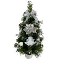Choinka sztuczna w doniczce ze srebrnymi ozdobami 60 cm