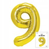 BALON FOLIOWY CYFRĄ CYFERKA 9 ZŁOTA NA IMPREZE URODZINOWĄ PRZYJĘCIE 40cm