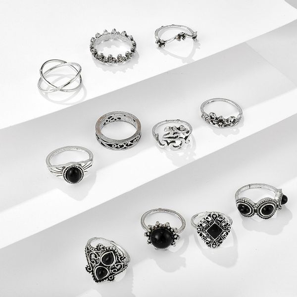 Srebrny ZESTAW PIERŚCIONKÓW RETRO PUNK BOHO 02 zdjęcie 4