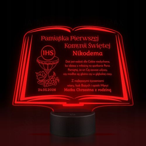 Pamiątka Pierwszej Komunii Świętej LAMPKA LED prezent na Komunię na Arena.pl