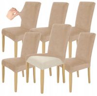 6 SZT POKROWIEC NA KRZESŁO BEŻ CAPPUCCINO WELUR ELASTYCZNY UNIWERSALNY