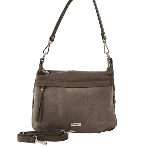 Skórzana torebka z zamszowym akcentem - Beżowa ciemna na Arena.pl