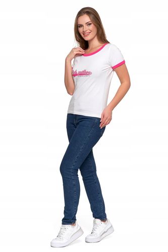 T-shirt Koszulka Damska Bawełna Slim Fit z Napisami Biło-Różowy MORAJ - XXL na Arena.pl