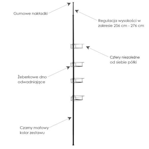 Regał teleskopowa półka łazienkowa XL czarna 4 poziomy - Yoka na Arena.pl
