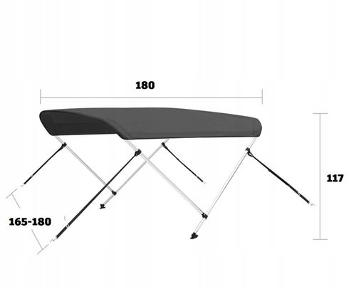 Daszek 2 Pałąki 180x170x117 pontonu łodzi baldachim bimini SZARY KORMORAN na Arena.pl