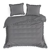 Pościel bawełniana 220x200 stalowa z falbanką 2 poszewki 70x80
