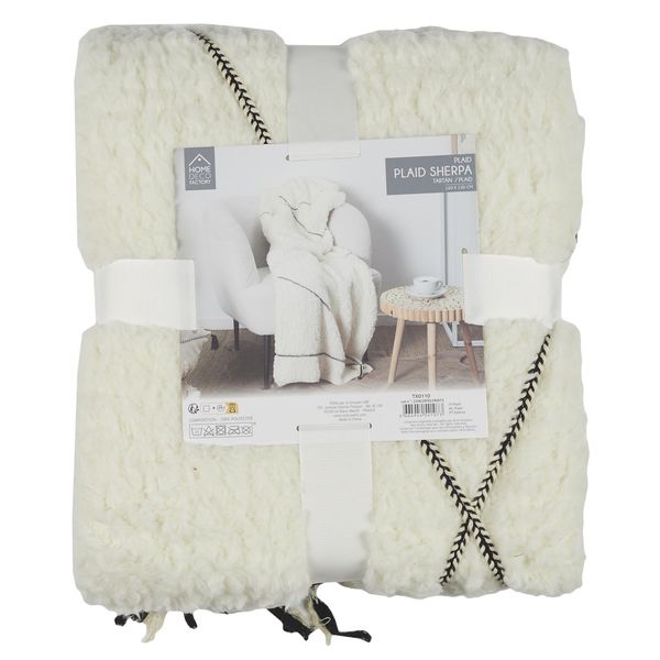 Koc Pled Sherpa biały z czarnym wzorem zdjęcie 4