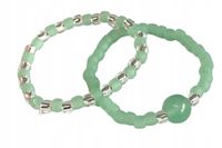 AWENTURYN PIERŚCIONKI Z KORALIKÓW 2 SZT ELASTYCZNE KAMIEŃ ZIELONO-SREBRNE