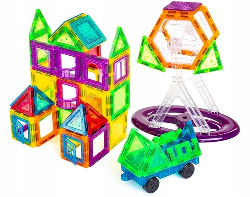 KLOCKI MAGNETYCZNE 3D budynki pojazdy podwozie ZESTAW 80 el Magnetic Tiles na Arena.pl