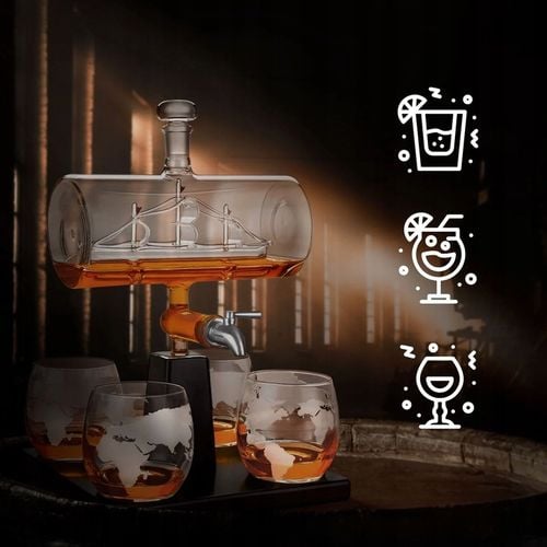 Zestaw do Whisky Karafka z Kranikiem Statek 4 Szklanki Prezent dla Faceta na Arena.pl