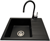 Zlewozmywak jednokomorowy z ociekaczem ADAL czarny z prawym ociekaczem + bateria flex LAVO