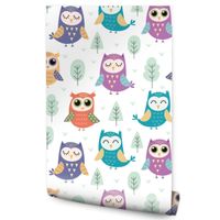 Tapeta Dziecięca Słodkie Kolorowe SOWY Drzewka