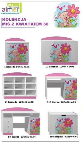 biurko dziecięce meble dla dzieci grafika szuflady MIŚ Z KWIATKIEM 36 NB7 na Arena.pl