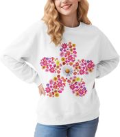Damska Bluza Crewneck Wygodna Miękka Ciepła Casual Modna Kwiaty Biała XL