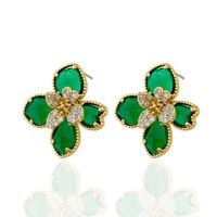 kolczyki ze stali szlachetnej pozłacane 14k złotem, cyrkonie zielon
