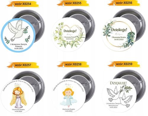 Przypinki buttony DZIĘKUJE! I KOMUNIA ŚWIĘTA na Arena.pl