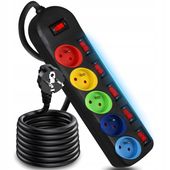 PRZEDŁUŻACZ LISTWA ZASILAJĄCA Z WYŁĄCZNIKAMI 5 GNIAZD Z UZIEMIENIEM 2M