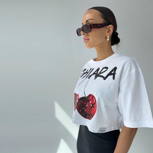 Chiara Wear - T-shirt crop top CHERRY - biały XS na Arena.pl