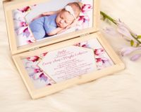 Personalizowane zaproszenie na Chrzest Święty ze zdjęciem w drewnianym pudełku ZCH-02