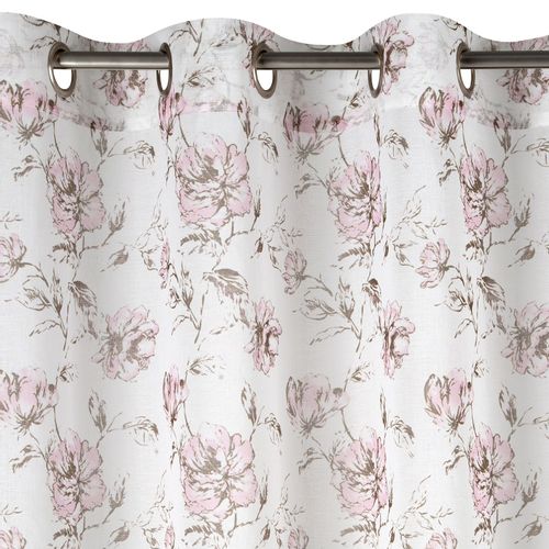 Firana gotowa na przelotkach AMBER 140x250 biała różowe beżowe kwiaty na Arena.pl
