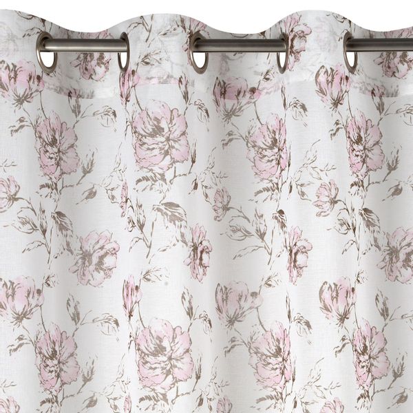 Firana gotowa na przelotkach AMBER 140x250 biała różowe beżowe kwiaty zdjęcie 3