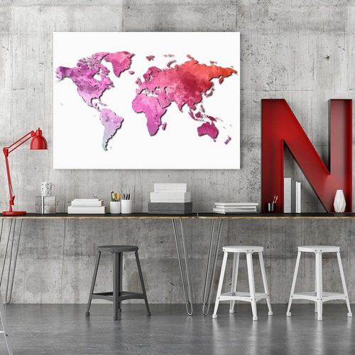 Obraz na płótnie - Canvas, Różowa mapa świata 90x60 na Arena.pl