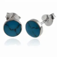 DELIKATNE OKRĄGŁE SREBRNE KOLCZYKI KÓŁKA 6MM WKRĘTKI TURKUS SREBRO 925