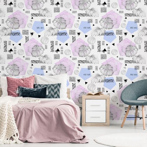 Tapeta wzory geometryczne liście do sypialni salon na Arena.pl