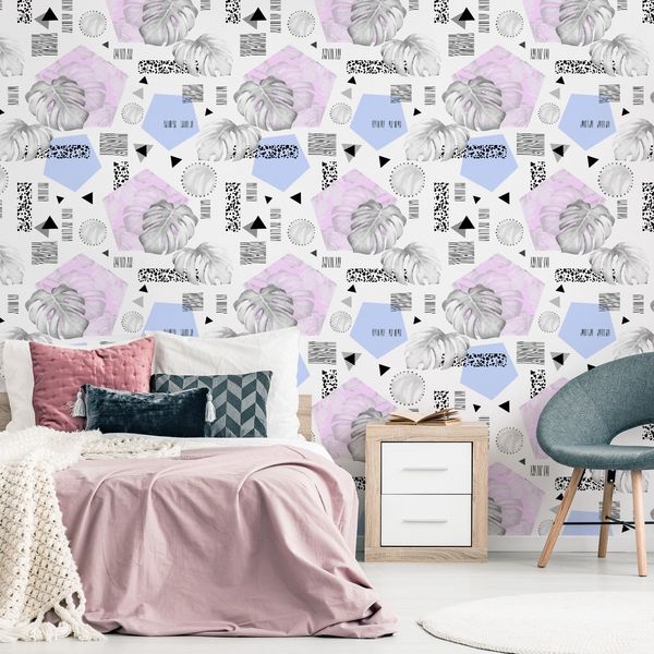 Tapeta wzory geometryczne liście do sypialni salon zdjęcie 2