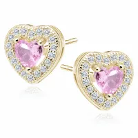 POZŁACANE SREBRNE KOLCZYKI WKRĘTKI SERCA SERDUSZKA HEARTS RÓŻOWE CYRKONIE