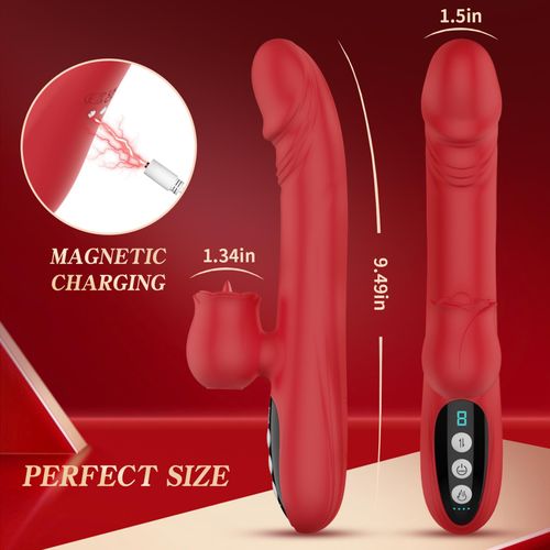 silicone vibrator 7 powerful modes -  licking, 7 thrusting heating, red na Arena.pl