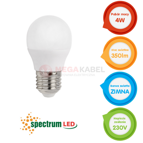 Żarówka LED kulka E27 230V 4W zimna CW WOJ13033 SPECTRUM na Arena.pl