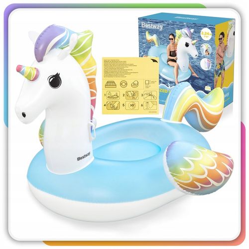 Materac Dmuchany Jednorożec GIGANT na Basen Plażę Uchwyty 224x159cm Bestway na Arena.pl