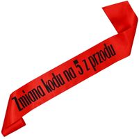 Zmiana kodu na 5 z przodu -  czerwona szarfa z czarnym nadrukiem