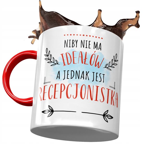 Kubek Czerwony Dla Recepcjonistki Idealnej Prezent Z Nadrukiem Ze Zdjęciem zdjęcie 1