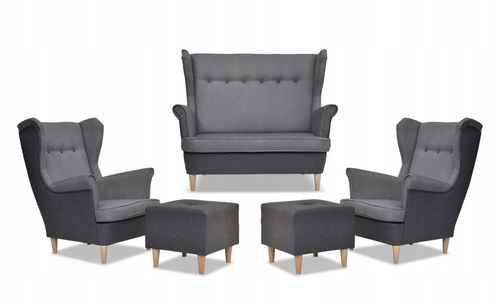 Zestaw wypoczynkowy ARI DUO sofa fotele pufy Family Meble szaro - szary na Arena.pl