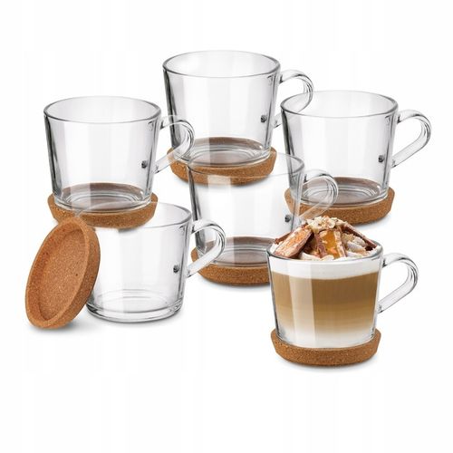 Zestaw KUBKI Szklane SZKLANKI do KAWY i HERBATY z UCHEM Tadar Sue 6x450 ml na Arena.pl