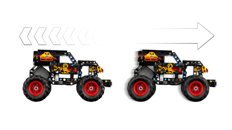 LEGO Technic 42219 Monster Jam Grave Digger Ogień i lód Napęd Pull-back zdjęcie 6