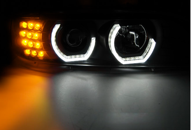 REFLEKTORY LAMPY DO BMW E39 OD 1995 DO 2003 BLACK LED RINGI 3D zdjęcie 4