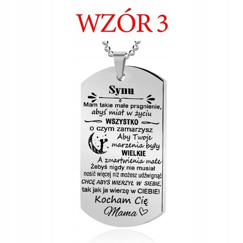 Nieśmiertelnik DLA SYNA z GRAWEREM męski prezent od Mamy Taty GRAWER GRATIS na Arena.pl