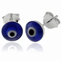 DELIKATNE OKRĄGŁE SREBRNE EMALIOWANE KOLCZYKI WKRĘTKI OKO PROROKA EMALIA