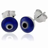 DELIKATNE OKRĄGŁE SREBRNE EMALIOWANE KOLCZYKI WKRĘTKI OKO PROROKA EMALIA