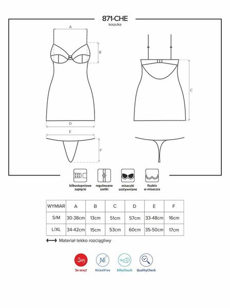 Zmysłowa Koszulka i Stringi - Obsessive 871-CHE-2 S/M zdjęcie 5