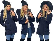 OCIEPLANA DŁUŻSZA CIEPŁA KURTKA Z KAPTUREM DAMSKA ZIMOWA TALIOWANA M