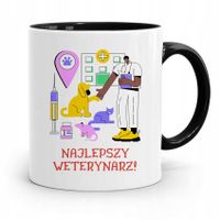 Kubek Czarny Dla Weterynarza Najlepszy Weterynarz Z Nadrukiem Ze Zdjęciem